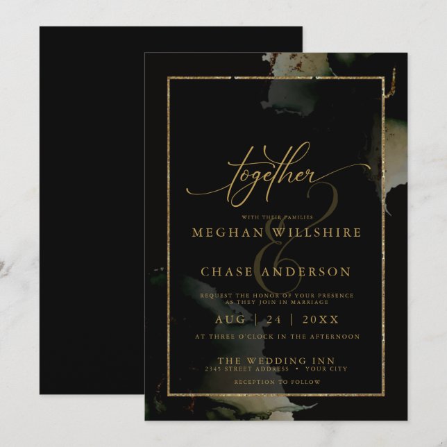 Modern Sage Black Custom  Watercolor Invitation (Front/Back)