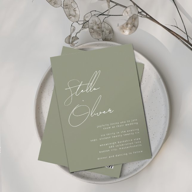 Modern Sage Calligraphy Names QR Code Wedding Invitation (Modern Sage Calligraphy Names QR Code Wedding Invitation)