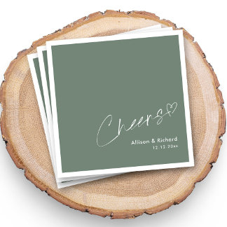 Modern Sage Cheers Personalized Wedding Napkin