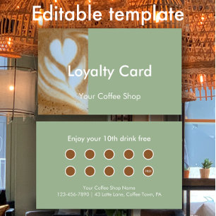 Modern Sage Custom Photo Coffee House Customer Loyalty Card