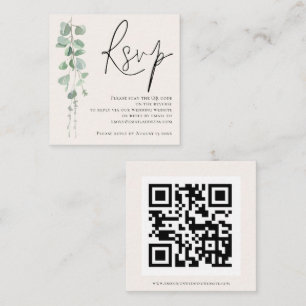 Modern Sage Eucalyptus Cream QR Code Wedding RSVP Enclosure Card