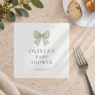 Modern Sage Gingham Bow Baby Shower  Napkin