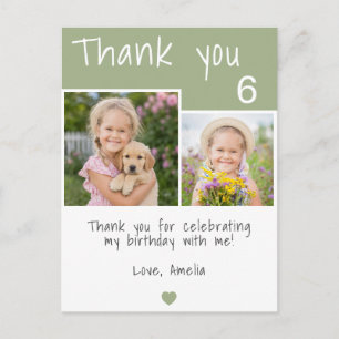 Modern Sage Girl 2 Photo Birthday Thank you Postcard