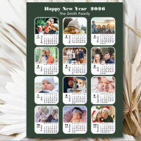 Modern Sage Green 2026 Calendar 12 Photo Collage