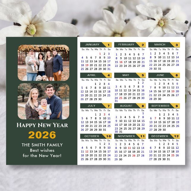Modern Sage Green 2026 Calendar 2 Photo Magnetic (Creator Uploaded)