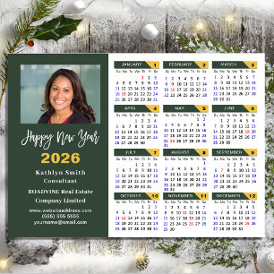 Modern Sage Green 2026 Calendar Business Photo Holiday Card