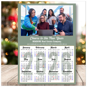 Modern Sage Green 2026 Calendar Business Photo Holiday Card