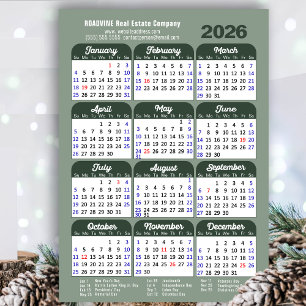 Modern Sage Green 2026 Calendar Business Simple Holiday Card