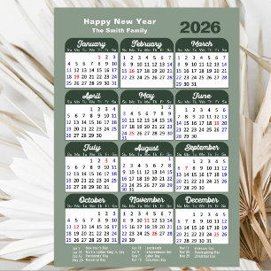 Modern Sage Green 2026 Calendar Minimalist Script Holiday Card