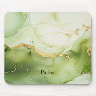 Modern Sage Green and Gold Personalized Monogram Mouse Pad