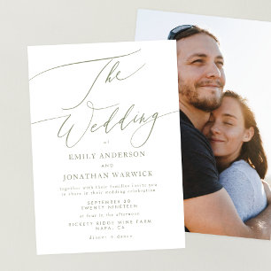 Modern Sage Green and White Photo Back Wedding Invitation