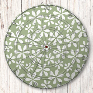 Modern Sage Green and White Simple Flower Pattern Dartboard
