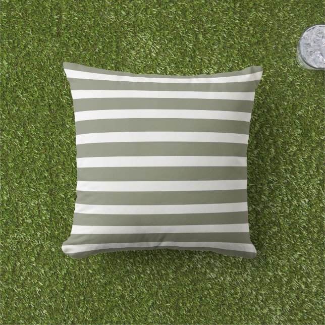 Modern Sage Green and White Stripes Outdoor Pillow (Grass)