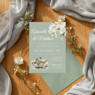 Modern Sage Green and White Wedding  Invitation
