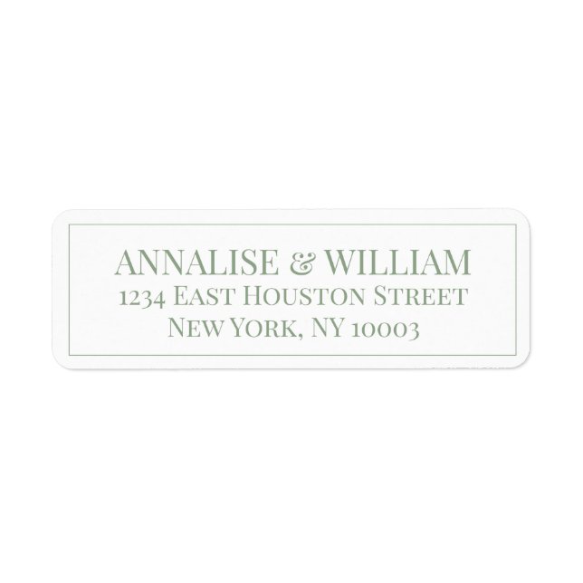 Modern Sage Green and White Wedding Return Address (Front)
