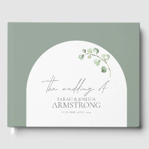 Modern Sage Green Arch Botanical Script Wedding Guest Book