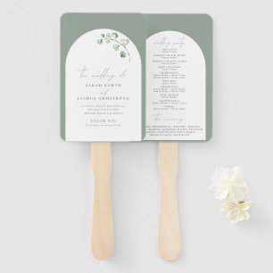 Modern Sage Green Arch Botanical Wedding Program Hand Fan