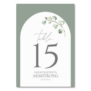 Modern Sage Green Arch Botanical Wedding Reception Table Number