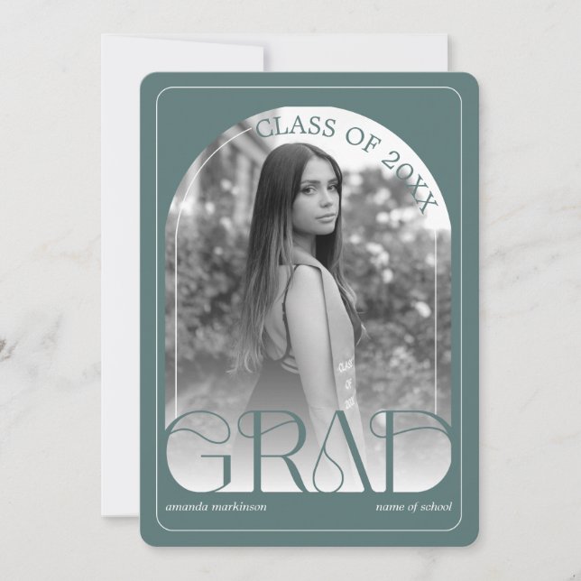 Modern Sage Green Arch Graduation Announcement (Front)