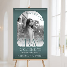 Modern Sage Green Arch Photo Graduation Welcome
