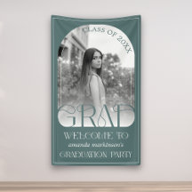 Modern Sage Green Arch Photo Graduation Welcome 