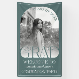 Modern Sage Green Arch Photo Graduation Welcome Banner
