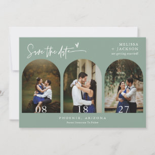 Modern Sage Green Arch Photo QR Code Save the Date Invitation