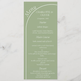 Modern Sage Green Arch Wedding Reception Menu Card