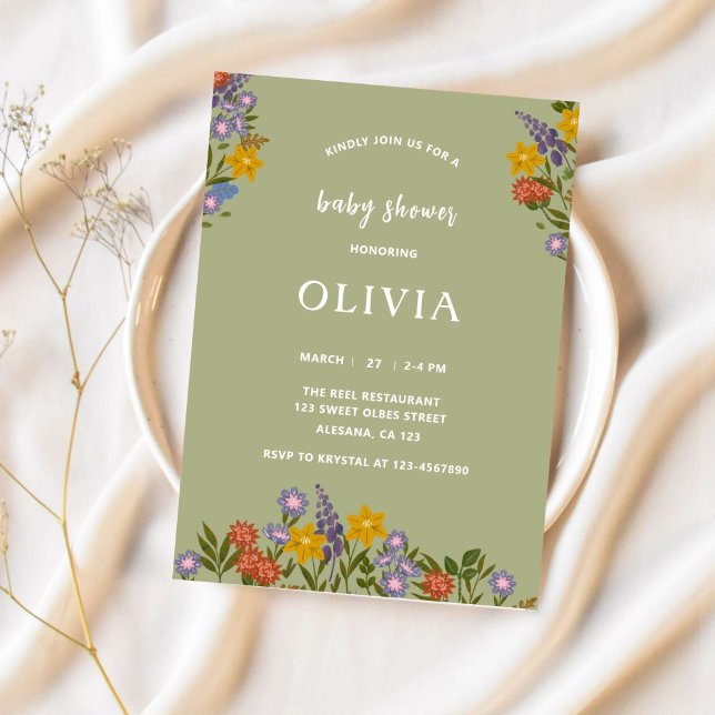 Modern Sage Green Baby Shower Floral Elegant Invitation (Creator Uploaded)