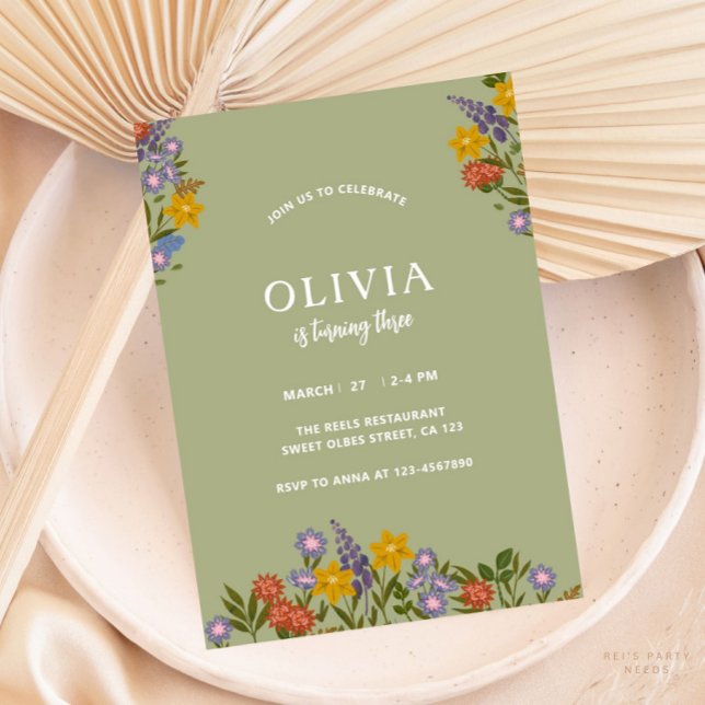 Modern Sage Green Birthday Floral Elegant Greenery Invitation (Creator Uploaded)