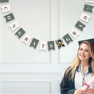 Modern Sage Green Blush Pink Graduation Photo Bunting Flags