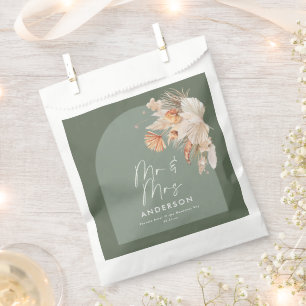 modern sage green bohemian pampas grass Mr & Mrs Favour Bag
