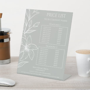 Modern Sage Green Boho Floral Price List Pedestal Sign