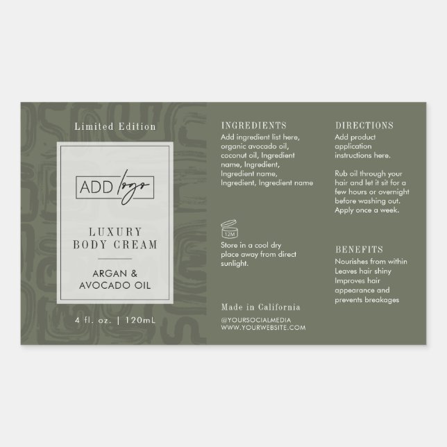 Modern Sage Green Boho Logo 4OZ Cosmetic Bottle Sticker (Front)