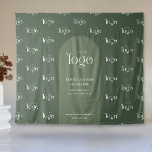 Modern Sage Green Boho Logo Step Repeat Event Tapestry