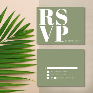 Modern Sage Green Bold Minimalist Simple Wedding RSVP Card