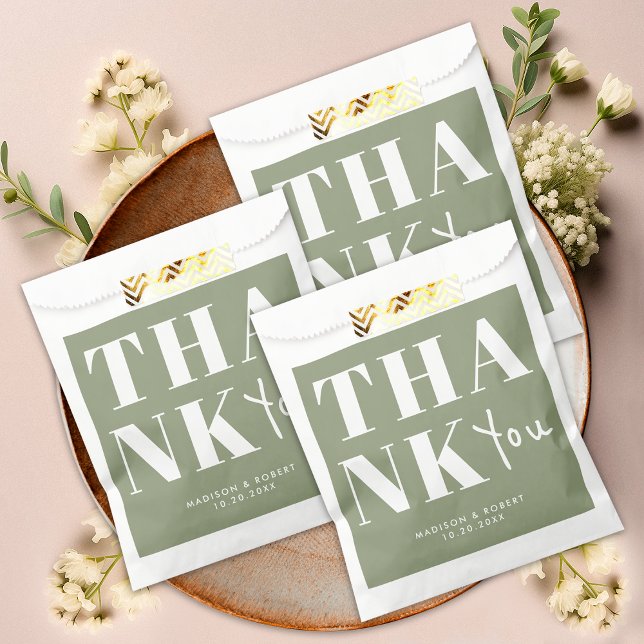 Modern Sage Green Bold Thank You Wedding Party Favour Bag (Creator Uploaded)