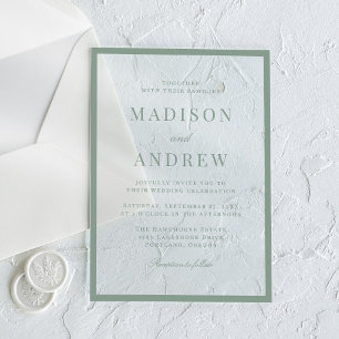 Modern Sage Green Border Wedding Acrylic Invitations