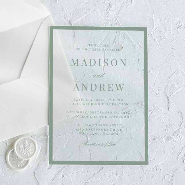 Modern Sage Green Border Wedding Acrylic Invitations (Creator Uploaded)