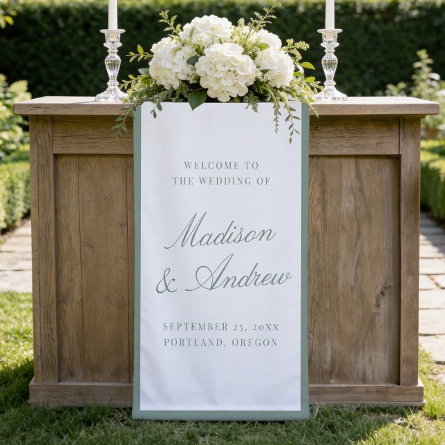 Modern Sage Green Border Wedding Welcome Banner (Creator Uploaded)