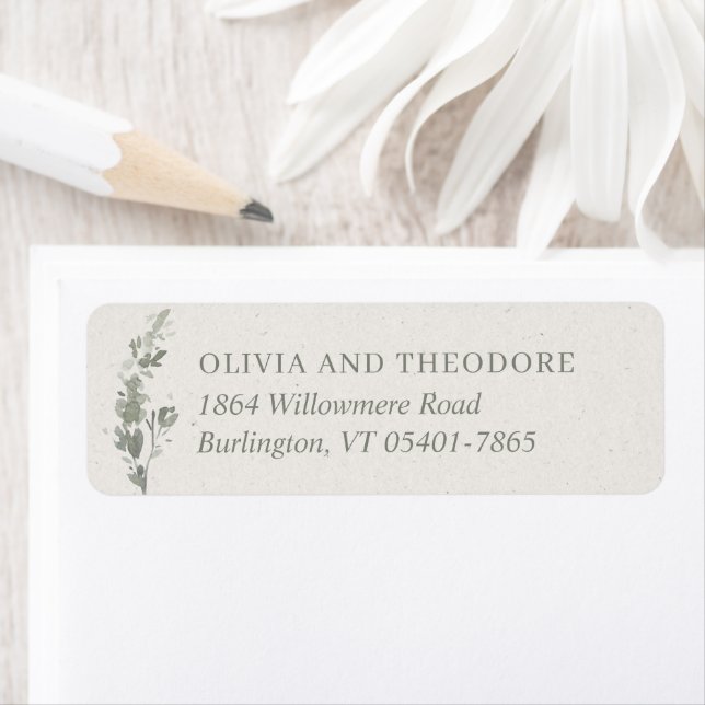 Modern Sage Green Botanical Elegant Return Address (Insitu)