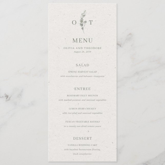 Modern Sage Green Botanical Elegant Wedding Menu (Front)
