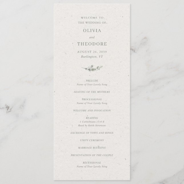 Modern Sage Green Botanical Elegant Wedding Program (Front)
