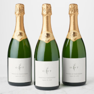 Modern Sage Green Botanical Elegant Wedding Sparkling Wine Label