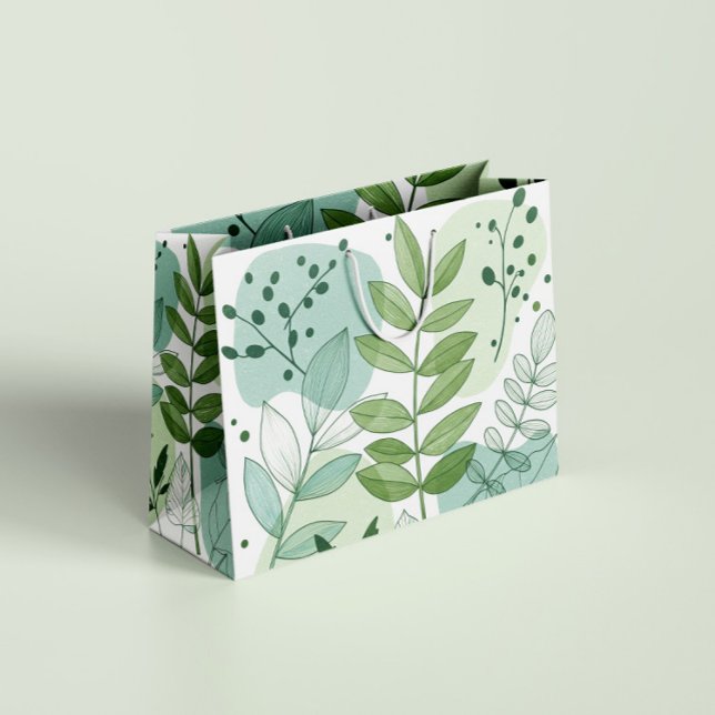 Modern Sage Green Botanical Leaf Pattern Large Gift Bag (Creator Uploaded)