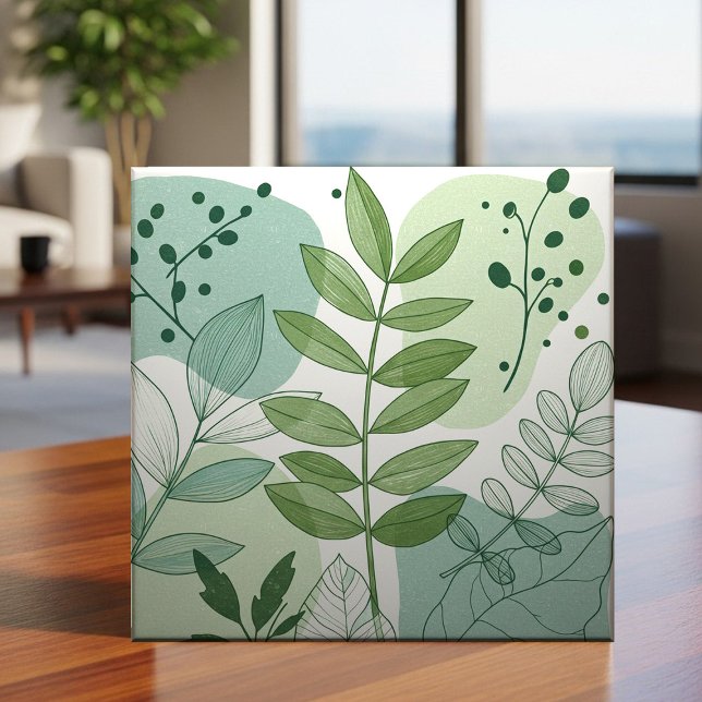 Modern Sage Green Botanical Leaf Pattern Tile (Creator Uploaded)