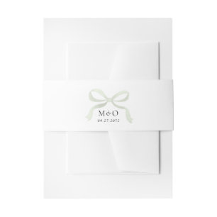 Modern Sage Green Bow Watercolor Monogram Wedding Invitation Belly Band
