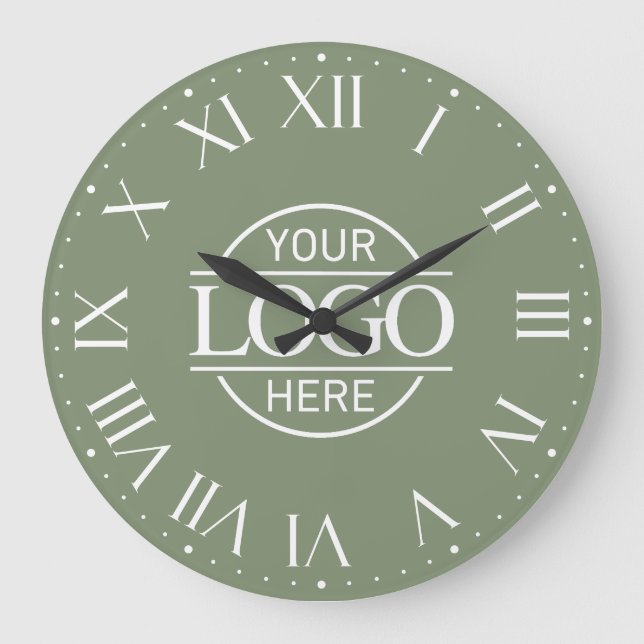 Modern Sage Green Branded  Business Logo Custom Large Clock (Front)