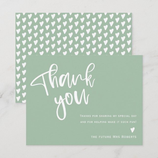 Modern Sage Green Bridal Shower Thank You Card (Front/Back)