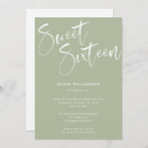 Modern Sage Green Brush Script Sweet 16 Birthday  Invitation